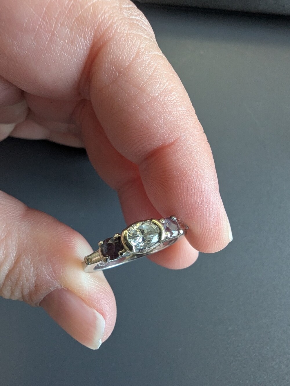 Custom Oval Diamond Ring with Created Alexandrites